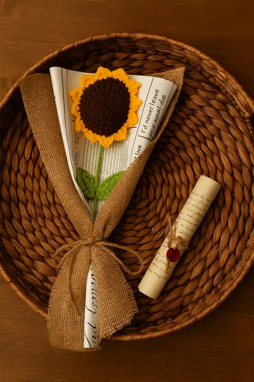 Single forever sunflower bouquet handmade crochet flower gift