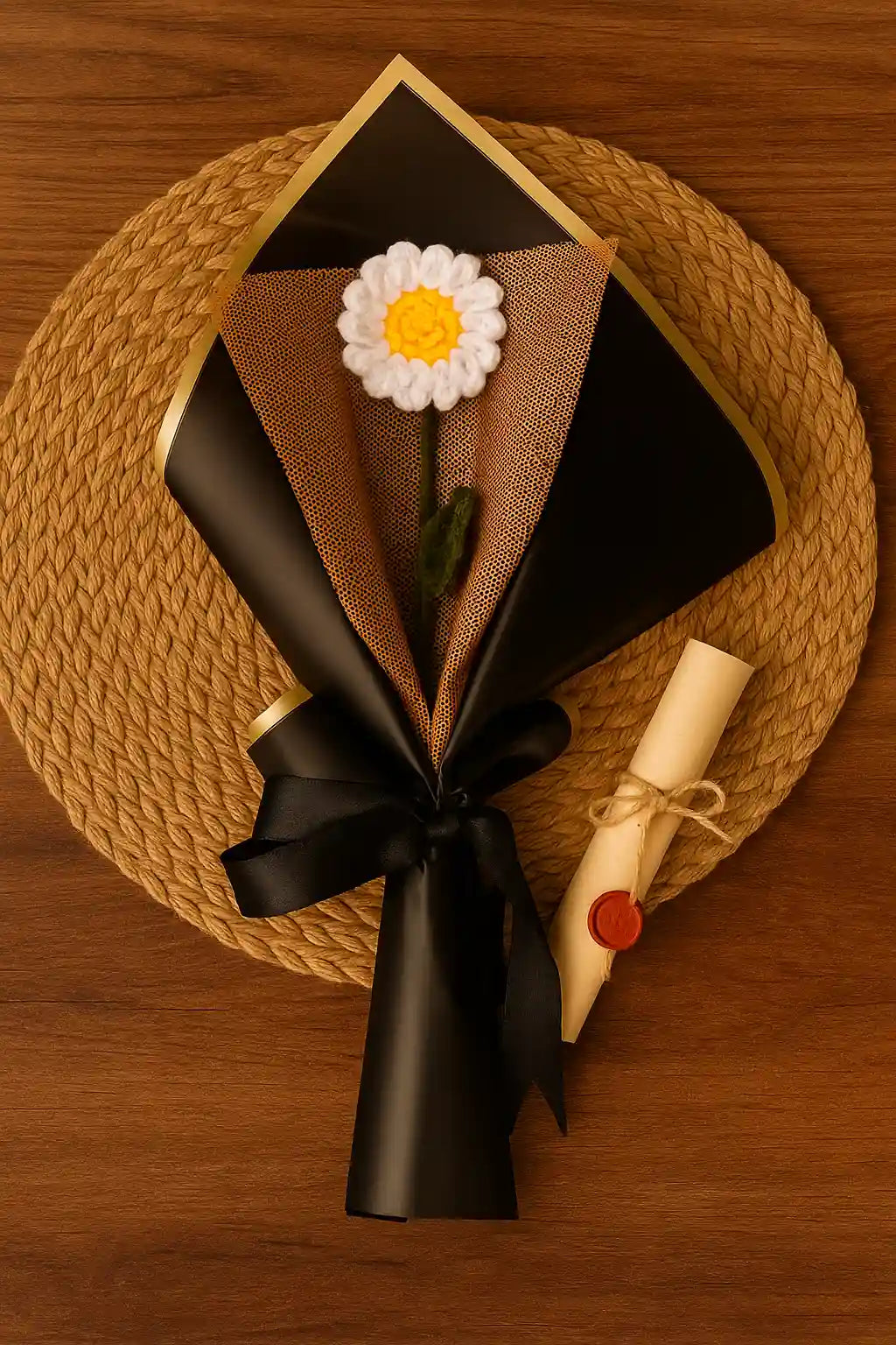 Handmade Crochet Daisy Bouquet with 1 White Blooms – Elegant, Long-Lasting Floral Gift for Home Décor and Special Occasions