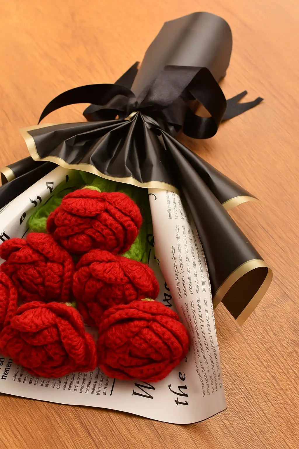 Luxurious handmade crochet bouquet with 6 red forever roses, a timeless gift symbolizing love and elegance.