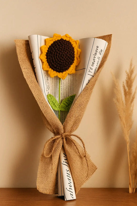 Single forever sunflower bouquet handmade crochet flower gift